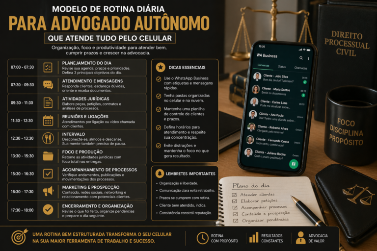 Modelo de rotina diária para advogado autônomo que atende tudo pelo celular