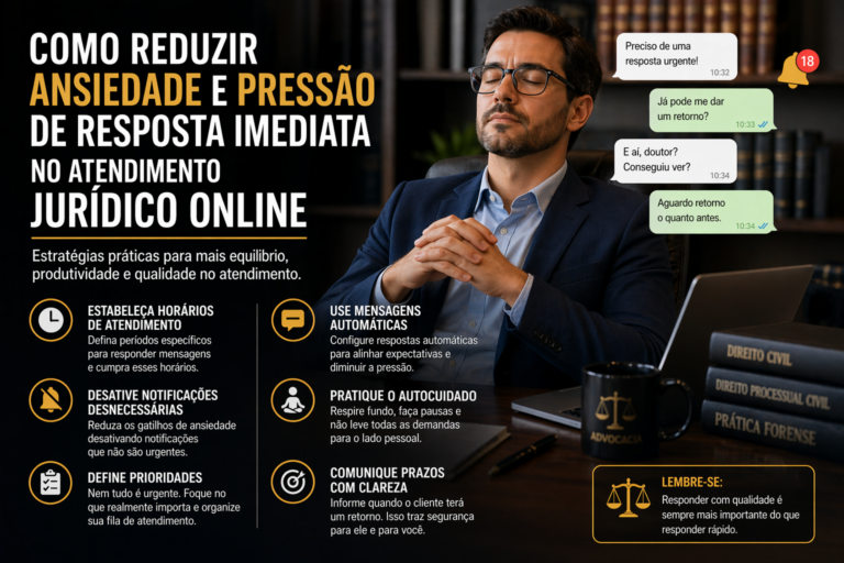 Como reduzir ansiedade e pressão de resposta imediata no atendimento jurídico online