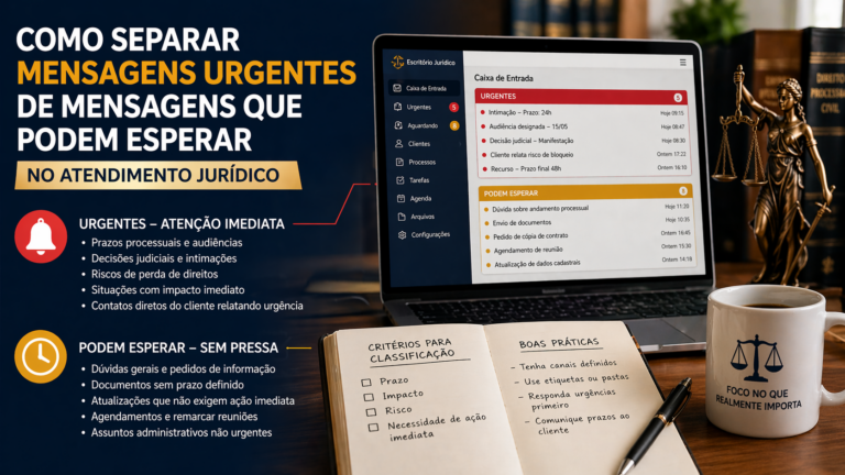 Como separar mensagens urgentes de mensagens que podem esperar no atendimento jurídico