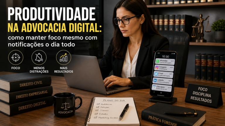 Produtividade na advocacia digital: como manter foco mesmo com notificações o dia todo
