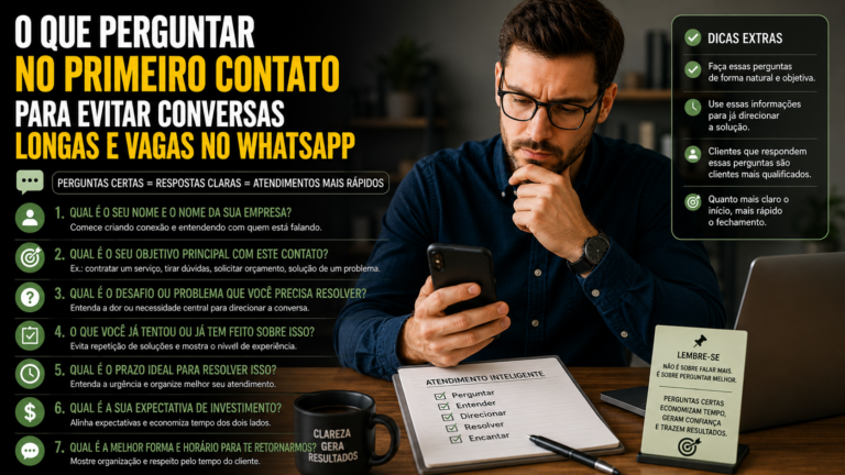 O que perguntar no primeiro contato para evitar conversas longas e vagas no WhatsApp