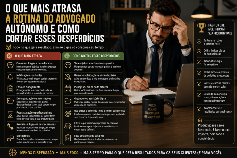 O que mais atrasa a rotina do advogado autônomo e como cortar esses desperdícios