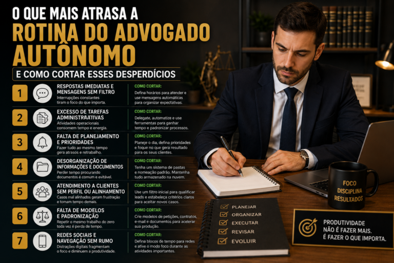 O que mais atrasa a rotina do advogado autônomo e como cortar esses desperdícios