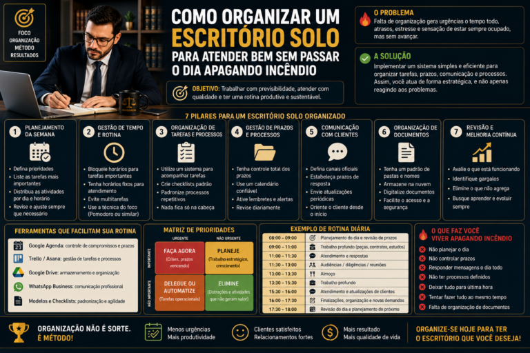 Como organizar um escritório solo para atender bem sem passar o dia apagando incêndio