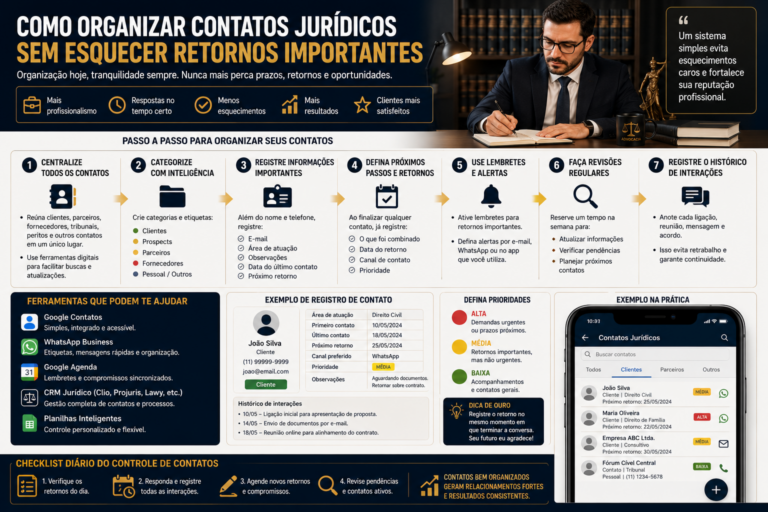 Como organizar contatos jurídicos sem esquecer retornos importantes