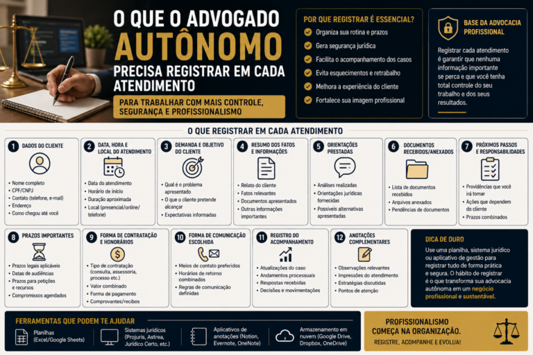 O que o advogado autônomo precisa registrar em cada atendimento para trabalhar com mais controle