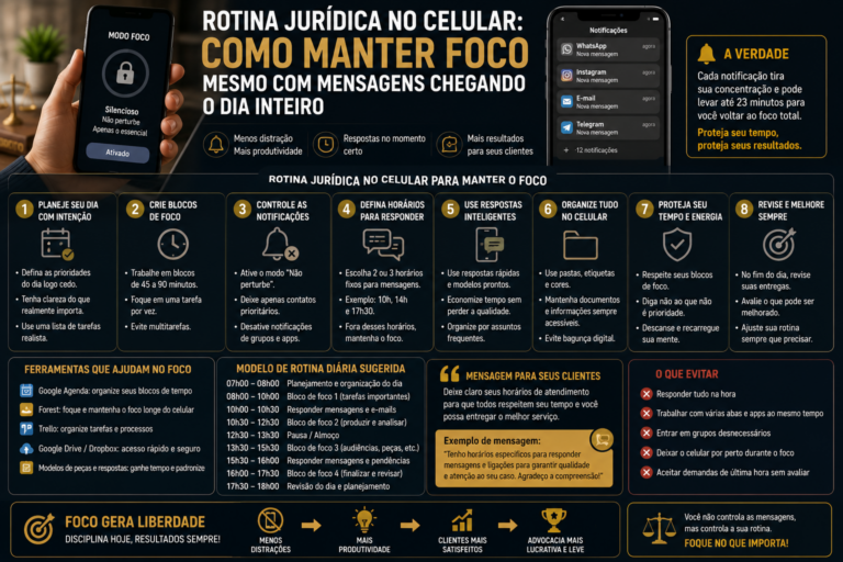 Rotina jurídica no celular: como manter foco mesmo com mensagens chegando o dia inteiro
