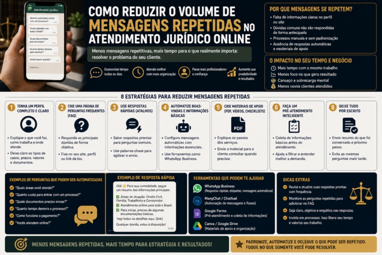 Como reduzir o volume de mensagens repetidas no atendimento jurídico online