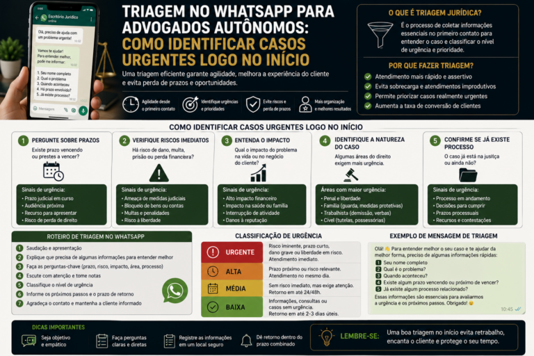 Triagem no WhatsApp para advogados autônomos: como identificar casos urgentes logo no início