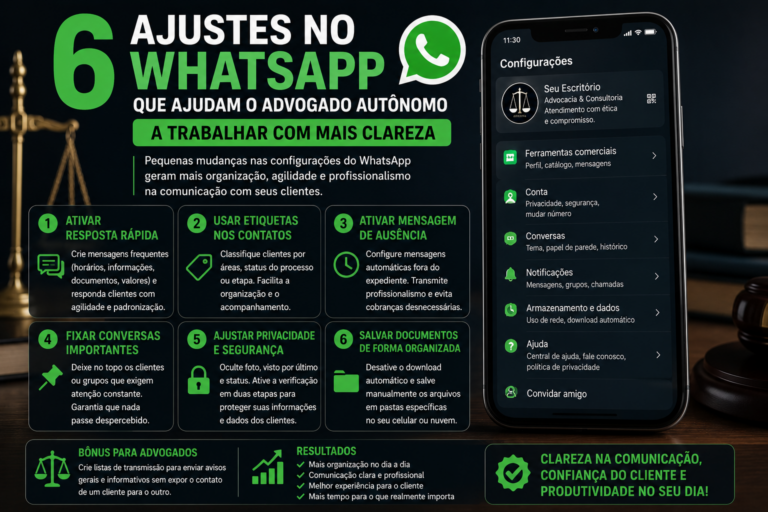 6 ajustes no WhatsApp que ajudam o advogado autônomo a trabalhar com mais clareza