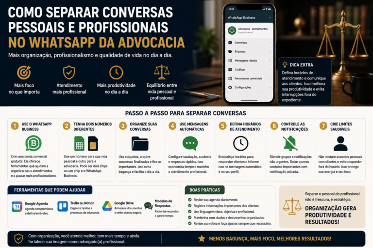 Como separar conversas pessoais e profissionais no WhatsApp da advocacia