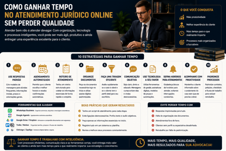 Como ganhar tempo no atendimento jurídico online sem perder qualidade