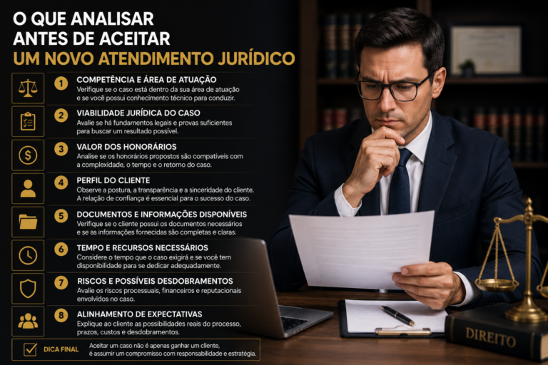O que analisar antes de aceitar um novo atendimento jurídico