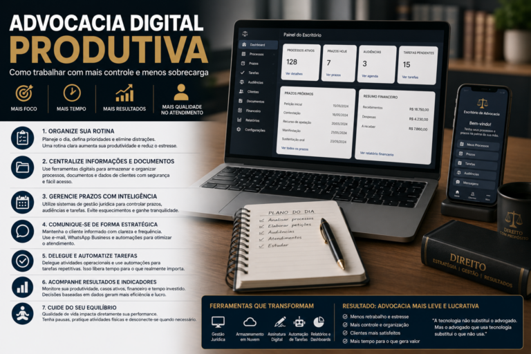 Advocacia digital produtiva: como trabalhar com mais controle e menos sobrecarga