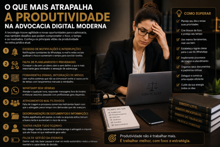 O que mais atrapalha a produtividade na advocacia digital moderna