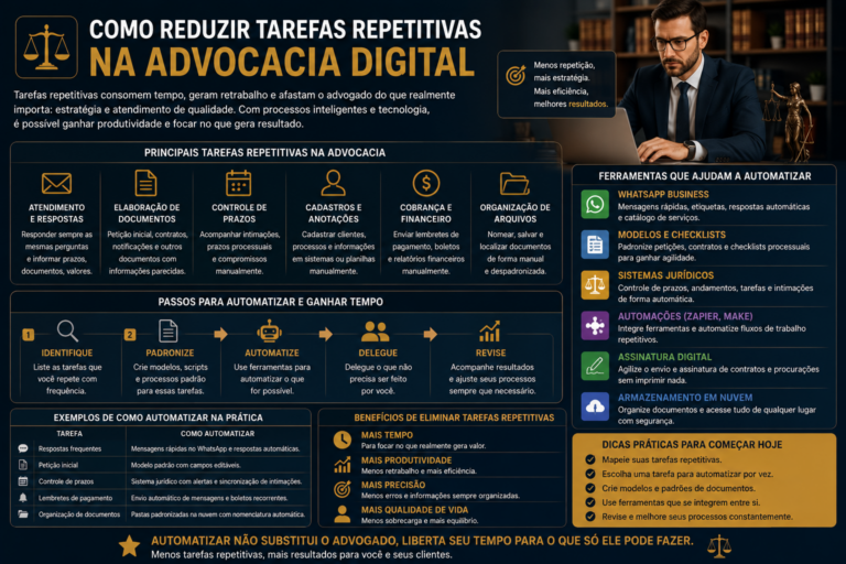 Como reduzir tarefas repetitivas na advocacia digital