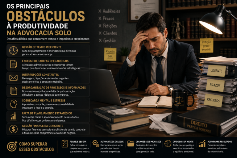 Os principais obstáculos à produtividade na advocacia solo