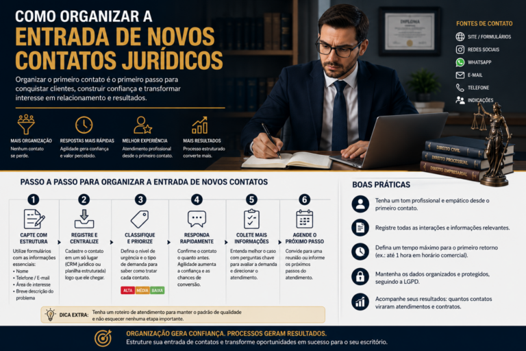 Como organizar a entrada de novos contatos jurídicos