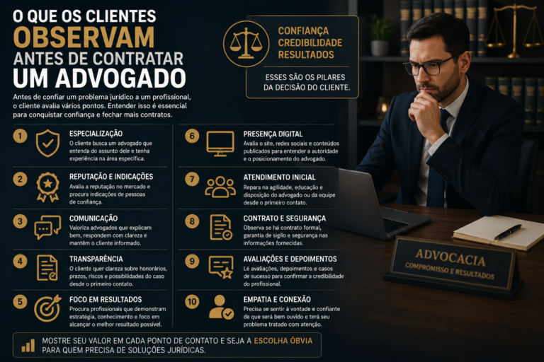 O que os clientes observam antes de contratar um advogado