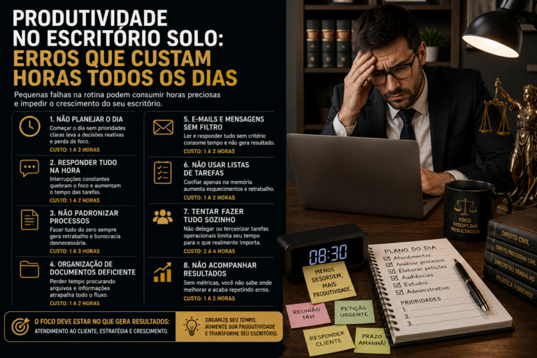 Produtividade no escritório solo: erros que custam horas todos os dias