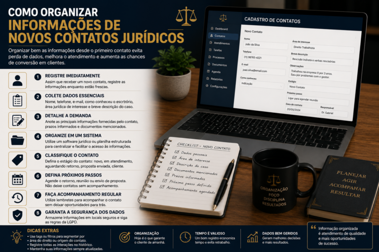 Como organizar informações de novos contatos jurídicos